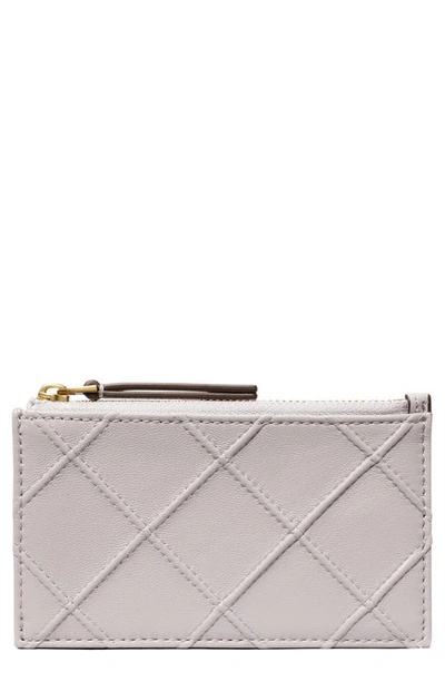 Shop Tory Burch Fleming Quilted Zip Leather Card Case In Bay Gray