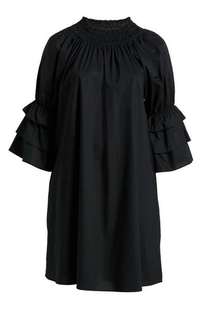 Shop Harshman Daphne Ruffle Cuff Cotton Poplin Dress In Black