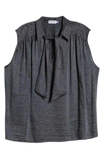 Shop Harshman Lucille Tie Neck Sleeveless Silk Blend Blouse In Charcoal Stripes