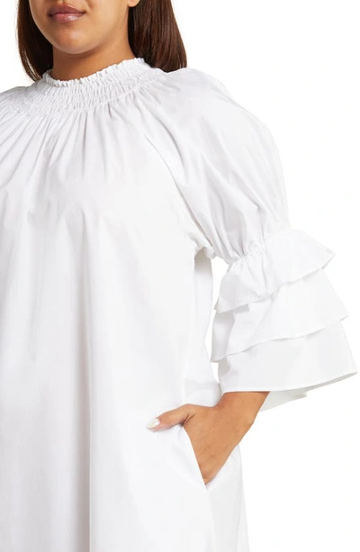 Shop Harshman Daphne Ruffle Cuff Cotton Poplin Dress In White
