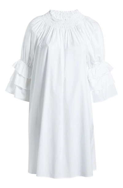 Shop Harshman Daphne Ruffle Cuff Cotton Poplin Dress In White