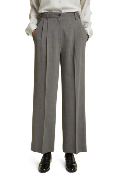 Shop The Row Baguette Wide Leg Virgin Wool Blend Pants In Grey Melange