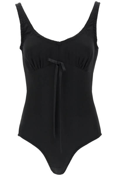Shop Simone Rocha Silk Blend Bodysuit With Bow Detail In Black (black)