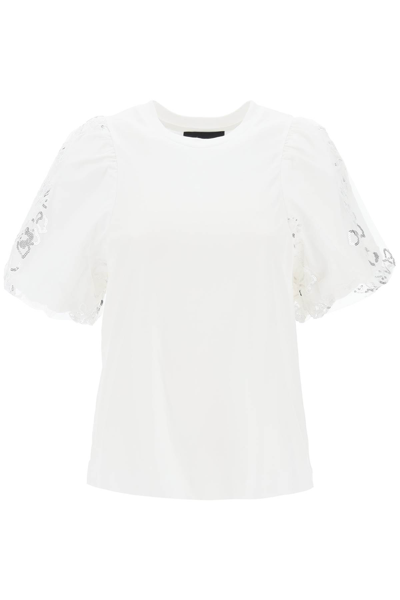 Shop Simone Rocha Embroidered Puff Sleeve A-line T-shirt In White (white)