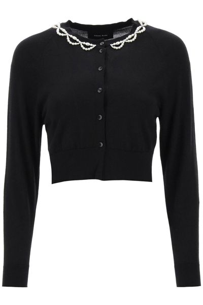 Shop Simone Rocha Wool Silk Cropped Cardigan In Black Pearl Clear (black)