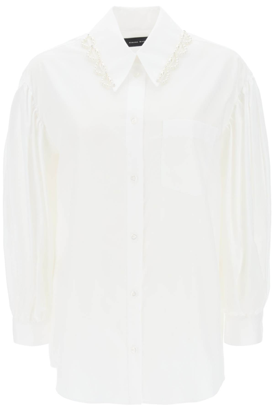 Shop Simone Rocha Puff Sleeve Shirt With Embellishment In White Pearl Clear (white)