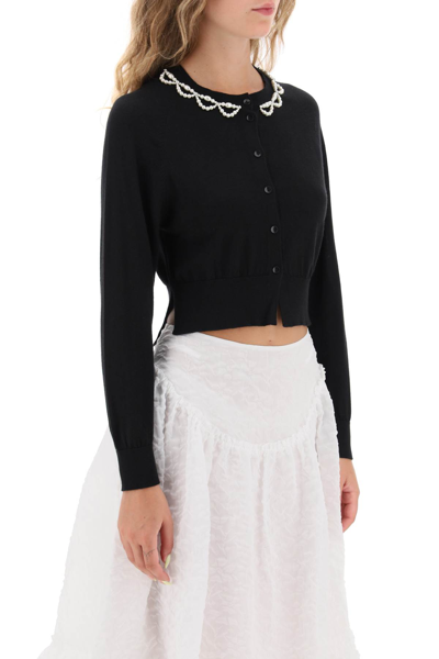 Shop Simone Rocha Wool Silk Cropped Cardigan In Black Pearl Clear (black)