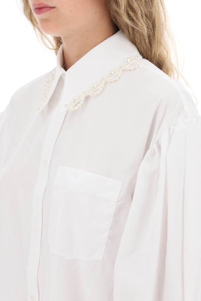 Shop Simone Rocha Puff Sleeve Shirt With Embellishment In White Pearl Clear (white)