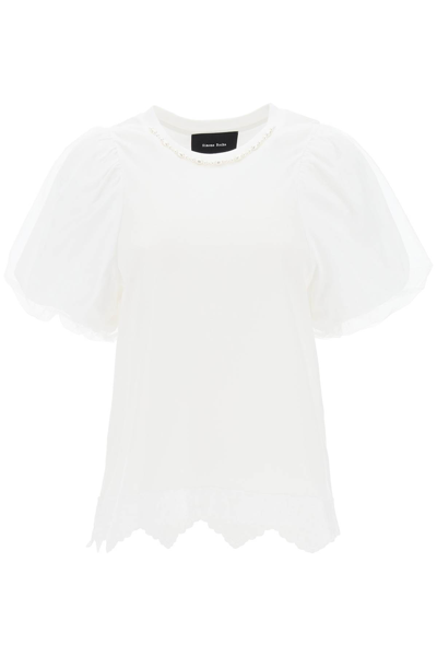 Shop Simone Rocha Puff Sleeve A-line T-shirt In White Pearl (white)