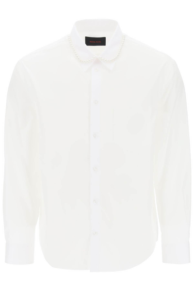 Shop Simone Rocha Classic Shirt With Decorated Collar In White Pearl (white)