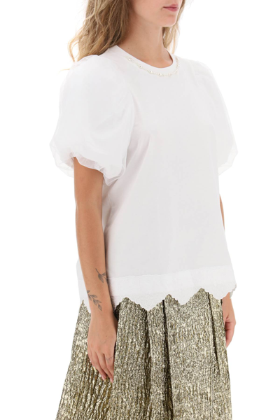 Shop Simone Rocha Puff Sleeve A-line T-shirt In White Pearl (white)