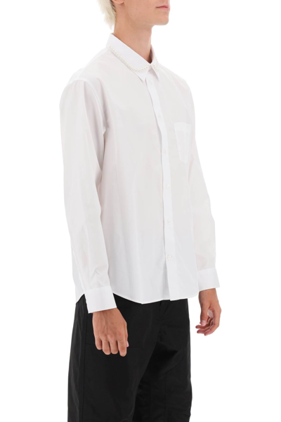 Shop Simone Rocha Classic Shirt With Decorated Collar In White Pearl (white)