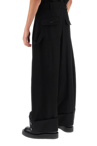 Shop Simone Rocha Cropped Wide Leg Trouser With Hem Cuff In Black (black)