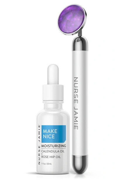 Nurse Jamie Good Vibrations Massaging Tool & Moisturizing Oil Set Usd $170 Value, 1 oz In Purple/ White/ Silver/ Blue