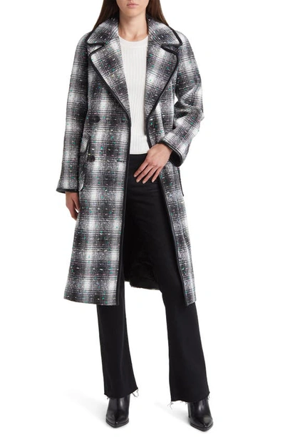 Shop Avec Les Filles Plaid Tweed Double Breasted Coat In Black Multi Plaid