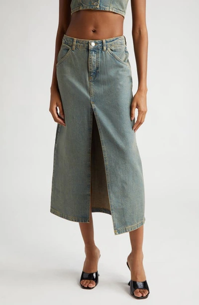 Shop Miaou Rowan Rigid Denim Skirt In Green Acid Denim