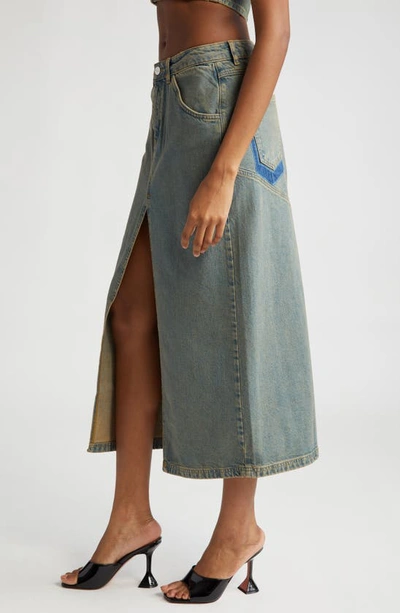 Shop Miaou Rowan Rigid Denim Skirt In Green Acid Denim