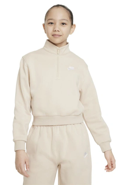 Shop Nike Kids' Sportswear Club Fleece Quarter Zip Pullover In Sanddrift/ White