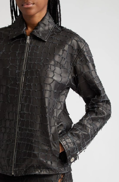 Shop Dion Lee Snakeskin Etched Lambskin Leather Jacket In Black
