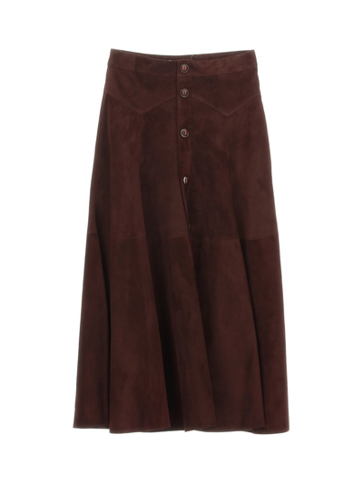 Shop Chloé Chloe Buttoned Midi Skirt In Brown