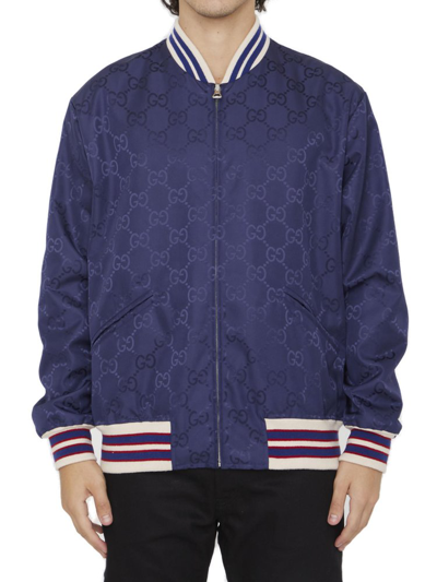 Shop Gucci Reversible Zip Jacket In Blue