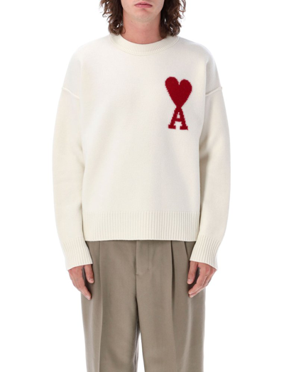 Shop Ami Alexandre Mattiussi Ami Paris Ami De Coeur Crewneck Long In White