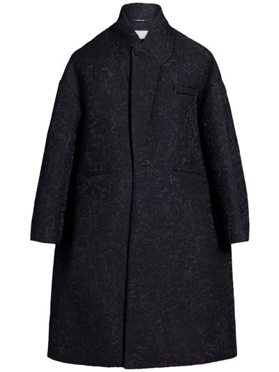 Shop Maison Margiela Flower-jacquard Cloqué Coat In Black