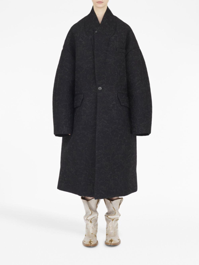 Shop Maison Margiela Flower-jacquard Cloqué Coat In Black