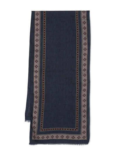 Shop Kiton Geometric-print Wool Scarf In Blue