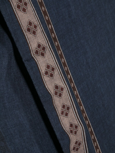 Kiton Geometric-print Wool Scarf In Blue