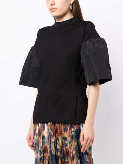 Shop Toga Short-sleeved Cotton Blouse In Black