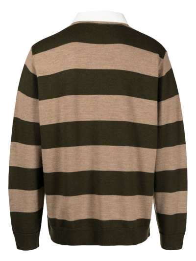 Shop Ymc You Must Create Stripe-print Merino Wool Jumper In Brown