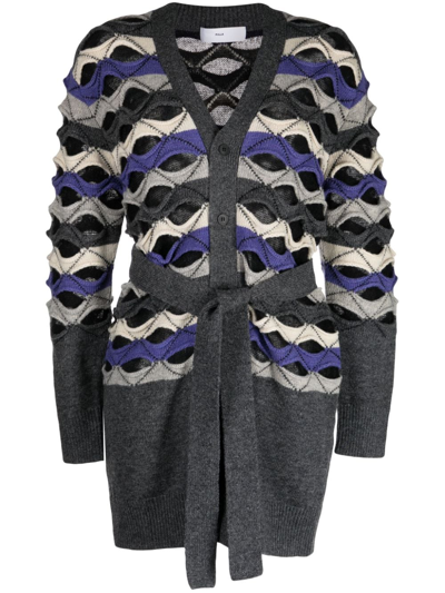 Shop Toga Slit-border Knit Cardigan In Grey