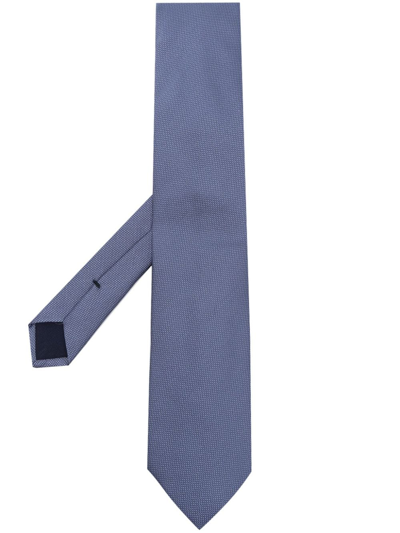 Shop Corneliani Interwoven-pattern Silk Tie In Blue