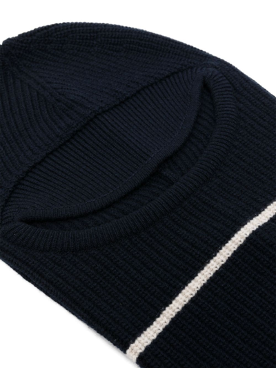 Shop Plan C Two-tone Striped Ribbed-knit Balaclava In Blue