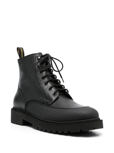 Doucal's Derby Boots With Textured Leather In Black