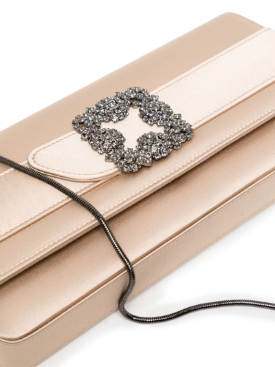 Shop Manolo Blahnik Gothisi Crystal-embellished Clutch Bag In Neutrals
