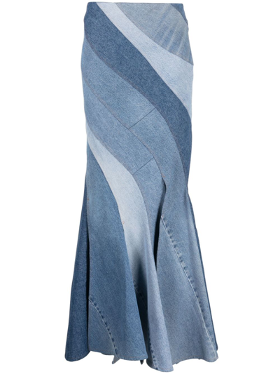 Shop A.w.a.k.e. Upcycled Denim Maxi Skirt In Blue