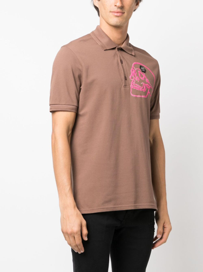 Shop Philipp Plein Skull-appliqué Cotton Polo Shirt In Brown
