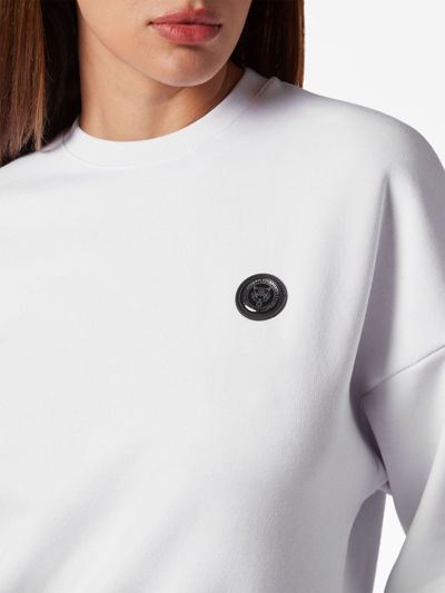 Shop Plein Sport Graphic-print Cotton Sweatshirt In White