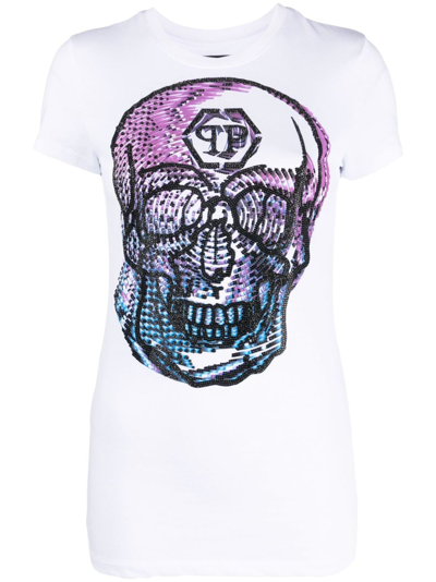 Shop Philipp Plein Crystal-embellished Skull-print T-shirt In White