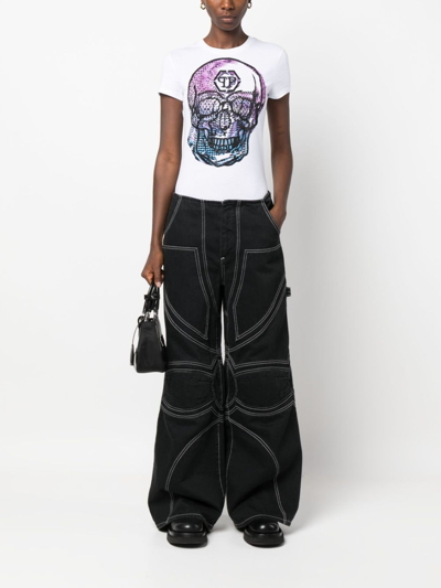 Philipp Plein Crystal-embellished Skull-print T-shirt In White