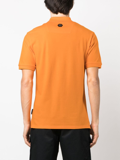 Shop Philipp Plein Chrome Logo-print Piqué Polo Shirt In Orange