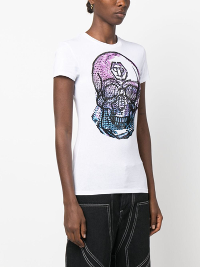 Shop Philipp Plein Crystal-embellished Skull-print T-shirt In White