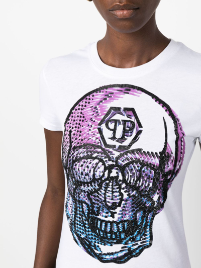 Shop Philipp Plein Crystal-embellished Skull-print T-shirt In White