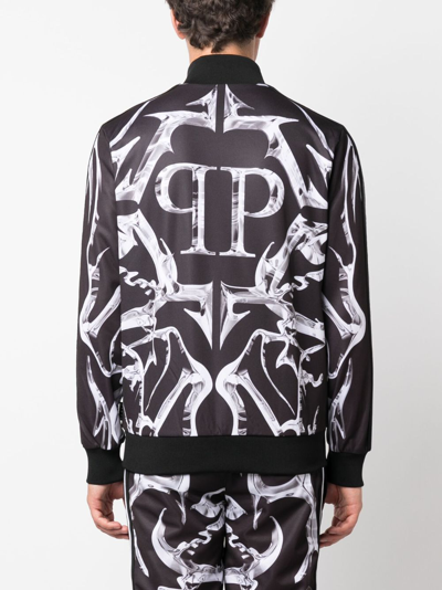 Philipp Plein Graphic-print Zip-up Jacket In Black