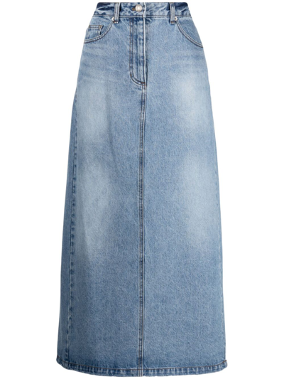 Shop Juunj Denim Flared Midi-skirt In Blue