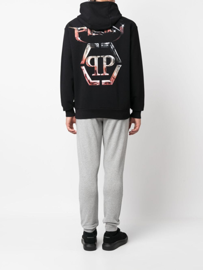 Shop Philipp Plein Lettering Logo-print Long-sleeve Hoodie In Black