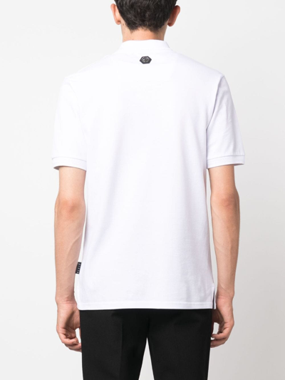 Shop Philipp Plein Logo-print Cotton Polo Shirt In White