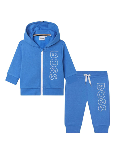 Shop Bosswear Debossed-logo Tracksuit Set In Blue